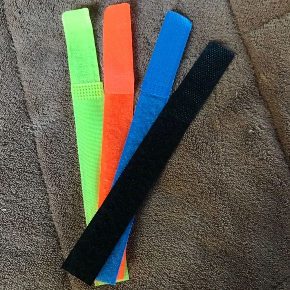 4 Computer Chord Velcro Ties Orange Green Blue Black